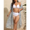Plus Size Cover Ups for Bathing Suits Open Front Boho Beach Cover Ups Dress Drawstring Waist Maxi Cardigan Pleated Swimsuits Cover Ups - 3 of 4