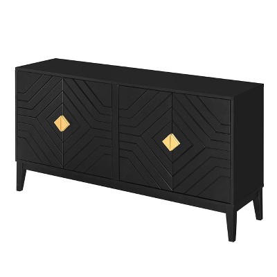 NicBex 4 Door Sideboard Cabinet Modern Large Buffet Cabinet with Gold Handles for Kitchen,Living Room,Black