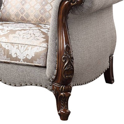 Elegant Floral Button-Tufted Accent Chair with Cherry Queen Anne Legs
