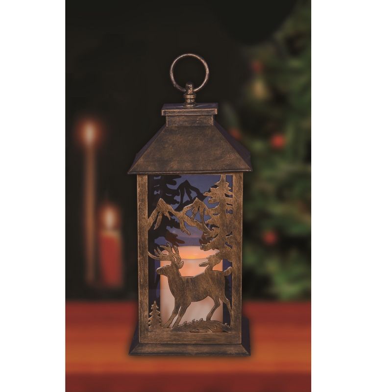 Northlight 13.5" Rustic Deer and Pine Tree Silhouette Lantern with Flameless LED Candle - Bronze, 3 of 5