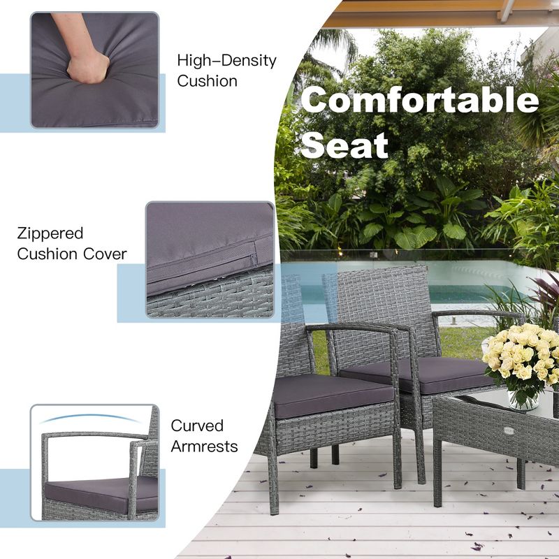 Costway 4 PCS Outdoor Rattan Furniture Set Patio Conversation Sofa Set Cushioned Grey, 5 of 11