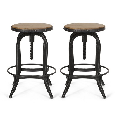 2pc Farmdale Industrial Firwood Adjustable Height Swivel Counter Height Barstools Antique Natural/Pewter - Christopher Knight Home