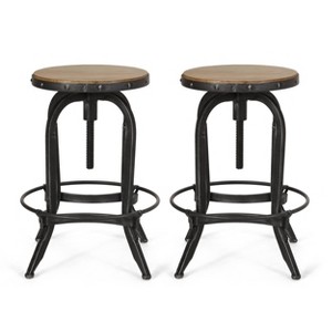 2pc Farmdale Industrial Firwood Adjustable Height Swivel Counter Height Barstools Antique Natural/Pewter - Christopher Knight Home: Wrought-Iron Frame - 1 of 4