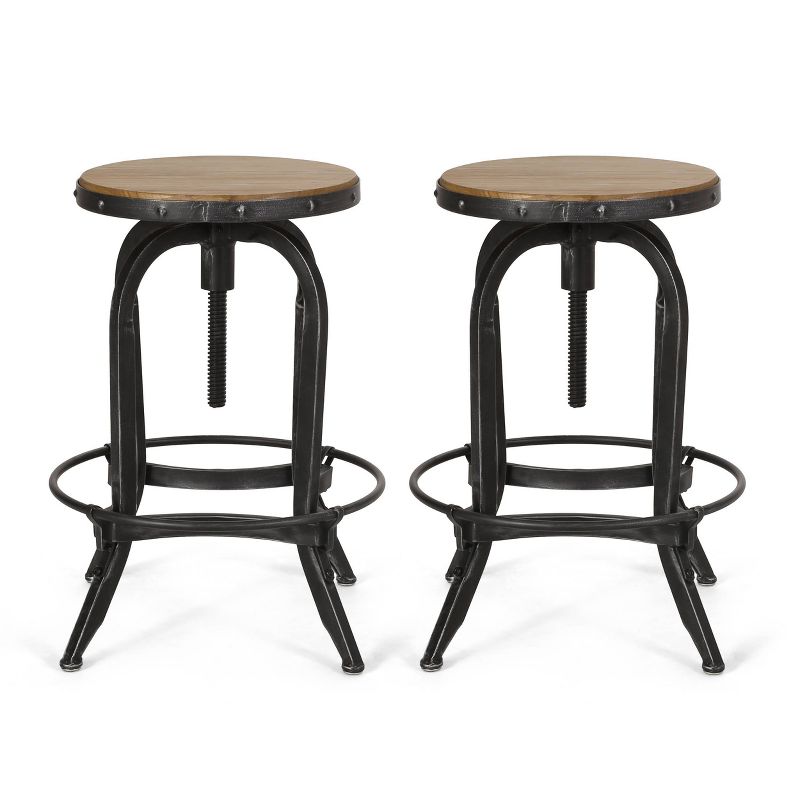 2pc Farmdale Industrial Firwood Adjustable Height Swivel Counter Height Barstools Antique Natural/Pewter - Christopher Knight Home, 1 of 11
