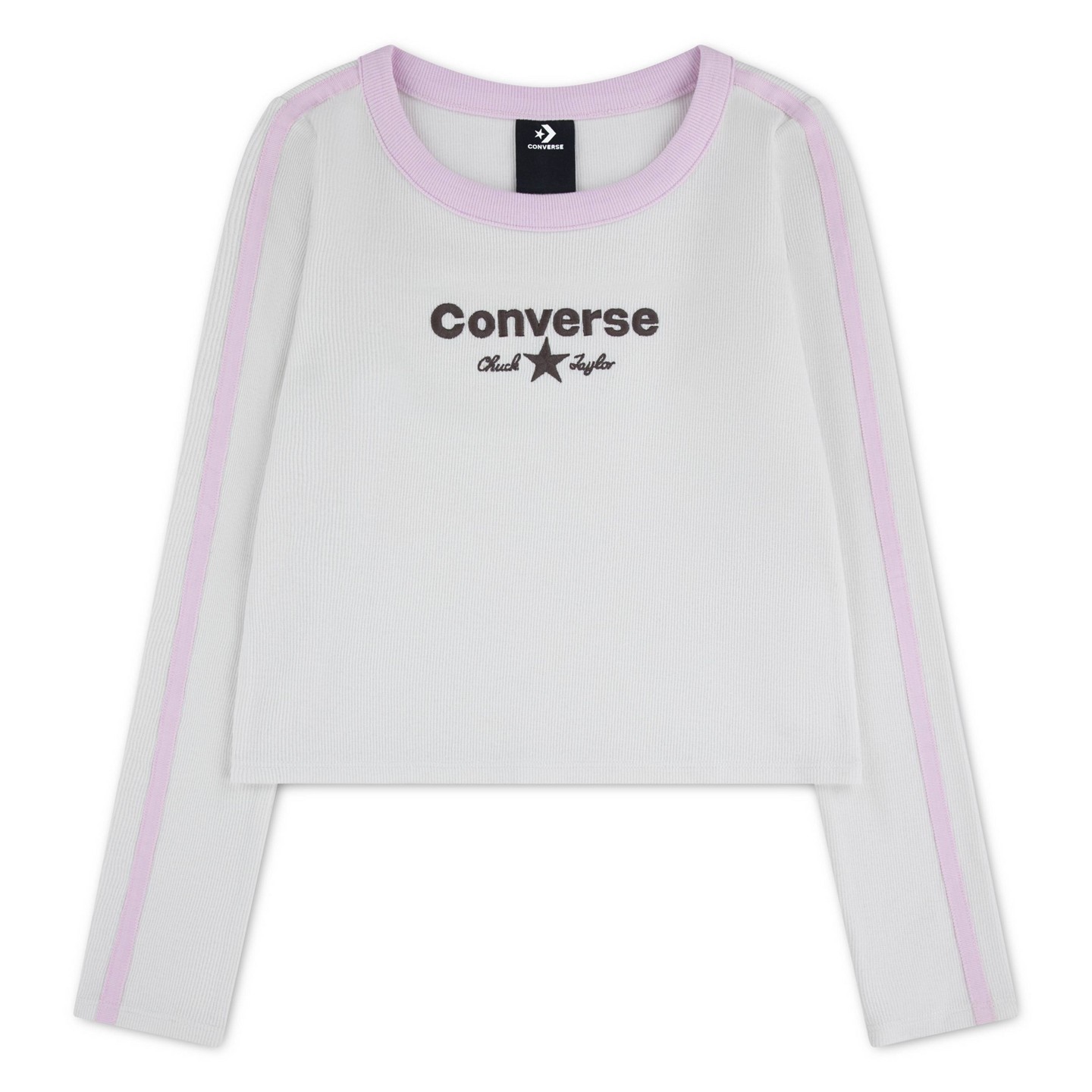 Топ Converse Long Sleeve Ribbed Knit Top - White для девочек, цвет: Белый — фото 3