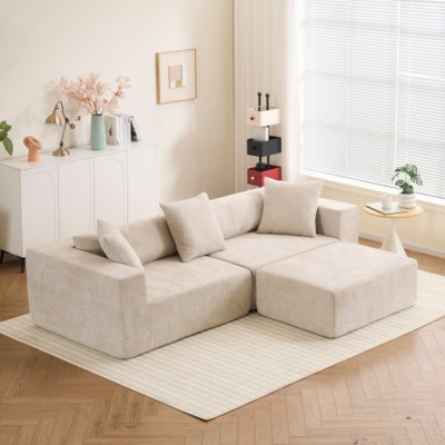 Modular Sectional Sofa With L-Shaped Lounge,Beige Cloud Modular Sofa With Deep Cushions,Convertible Sectional Sofa for Living Room-Maison Boucle