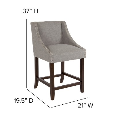 Gray Leather and Wood Swivel Counter Stool with Nail Trim, 29"