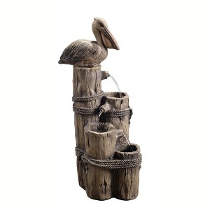 Teamson Home Outdoor Tiered Pelican and Wooden Post Waterfall Fountain, Brown - 1 of 4