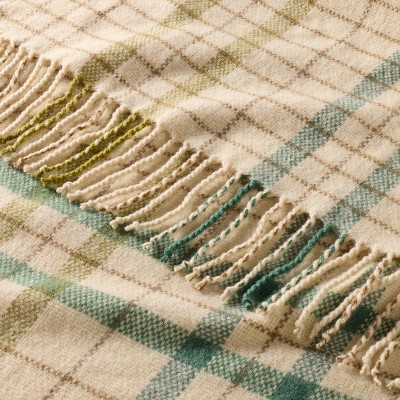 Hearth & Hand With Magnolia Colorblock Woven Throw Blanket - Tan/Green, 50x60 Inches, Recycled PET