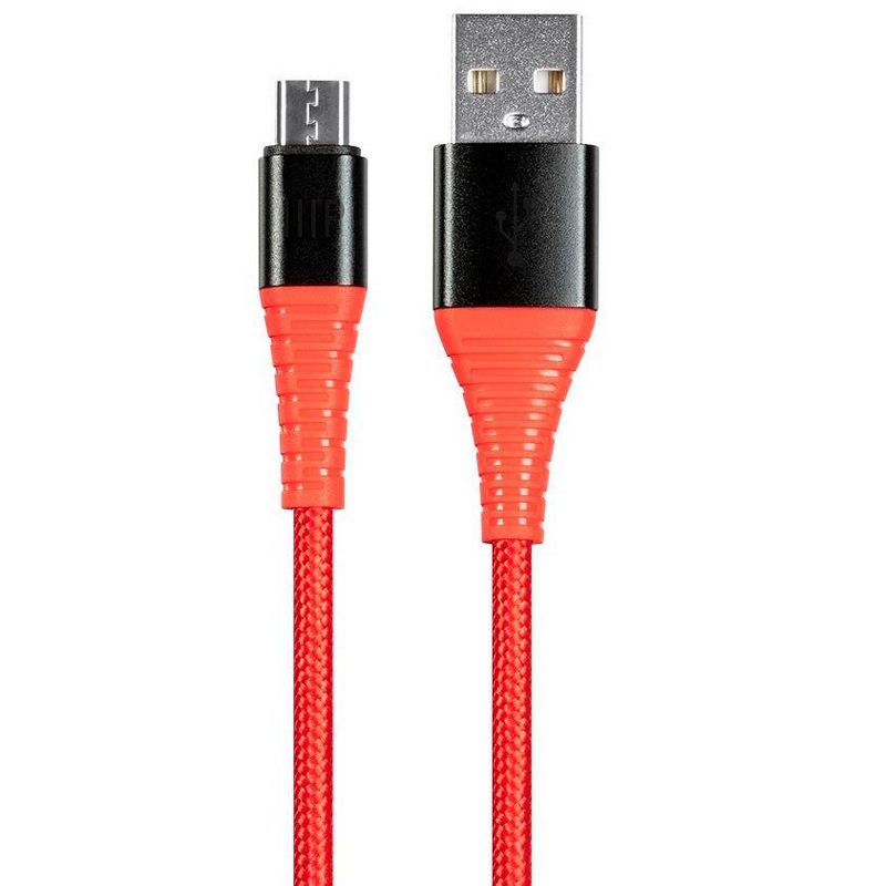 Monoprice USB 2.0 Micro B to Type A Charge & Sync Cable - 6 Feet - Red | Nylon-Braid, Durable, Kevlar-Reinforced - AtlasFlex Series, 1 of 7