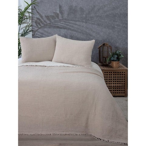 Sussex Home Muslin Blanket 4 Layers, Soft Bedspread, 100% Turkish Cotton Muslin Bed Cover, Reversible Coverlet, Mink, 91x95, Queen Size