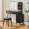 Modern Makeup Vanity Desk with Stool, Vanity Table Dressing Table with 3-Mode Lighted Mirror, Storage Shelves & 4 Drawers, White/Black-ModernLuxe - 2 of 4