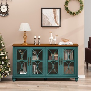 Elegant 59.45" 4-Door Antique Cabinet with Tempered Glass Doors, for Dining, Living Room, Hallway - 1 of 4