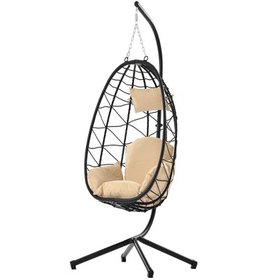 37.4"Egg Chair with Stand Indoor Outdoor Swing Chair Patio Wicker Hanging