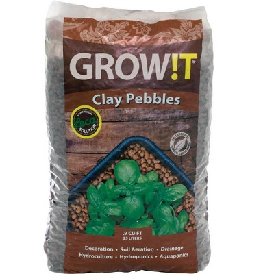 GROW!T GMC10L 100% Natural Clay Pebbles for Hydroponic Growing, Aquaponic Systems, Drainage, and Other Gardening, Brown, .90 Cubic Feet/25 Liter Bag