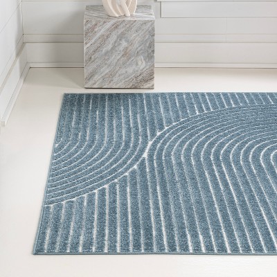 Hallie Dark Blue and Cream Geometric 8' x 10' Indoor/Outdoor Rug