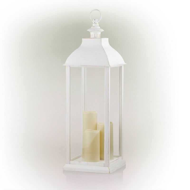 28&#34; Candlelit Lantern with LED Lights White - Alpine Corporation, 5 of 11