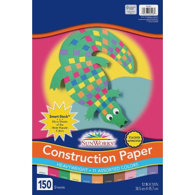 Sunworks Smart-Stack Groundwood Heavyweight Construction Paper, 12 x 18 Inches, Assorted Color, pk of 150