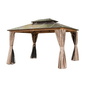 VisioGear Canopies and Gazebos, Outdoor Gazebos with Double Roof, Gazebo Pavilion with Curtain and Net for Garden, Yellow, 142.9"*117.3"*109.8" - 1 of 4