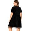 Agnes Orinda Women's Plus Size Velvet Lace Trim Short Sleeve Party A Line Dresses - 4 of 4