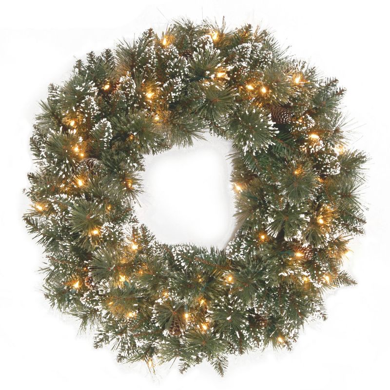 24" Prelit Glittery Bristle Pine Artificial Wreath Clear Lights - National Tree Company, 1 of 6