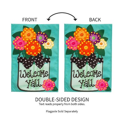 Welcome Y'all Polka Dot Flowers Burlap Garden Flag