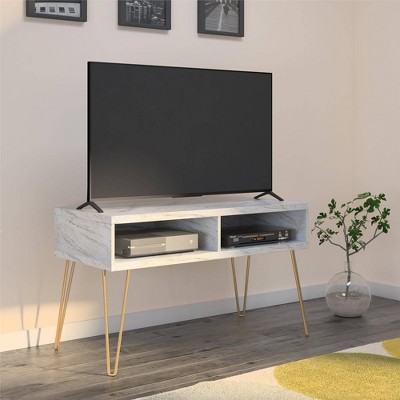 Athena 42'' White Faux Marble TV Stand with Gold Legs