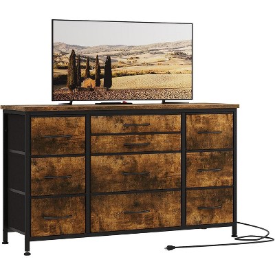 10 Drawer Dresser, 55 Inch TV Stand with Power Outlet Entertainment Center, Fabric Drawer Storage for Bedroom, Living Room, Wardrobe