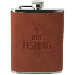 Pavilion Gift Company - Out Fishing - PU Leather & Stainless Steel 8 oz Flask - Portable Drinkware - 1 of 3