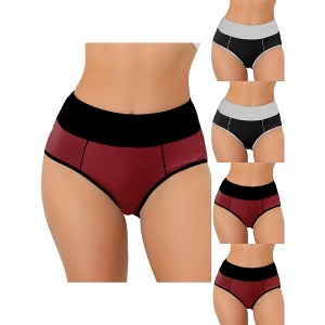 Allegra K Women's Plus Size High Waist Tummy Control Color-Block 5 Packs Available Briefs - 1 of 4