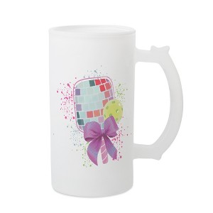 Elanze Designs Freezable Beer Stein Mug With Thumb Grip Handle, 16 Ounce Frosted Glass, Disco Pickleball Paddle - 1 of 1