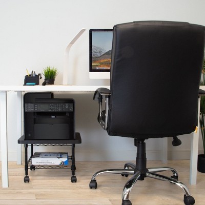 Sleek Black Steel 2-Tier Under-Desk Printer Cart with Wheels