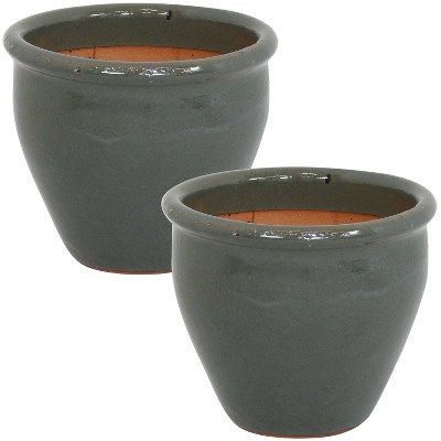 Sunnydaze Chalet Outdoor/Indoor High-Fired Glazed UV- and Frost-Resistant Ceramic Planters with Drainage Holes - 2-Pack
