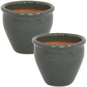 Sunnydaze Chalet Outdoor/Indoor High-Fired Glazed UV- and Frost-Resistant Ceramic Planters with Drainage Holes - 2-Pack - 1 of 4