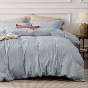 100% Washed Cotton Duvet Cover Minimalist Cotton Duvet Cover for All Seasons GentleSoft™ Plain Simple Bedding Set - 1 of 4
