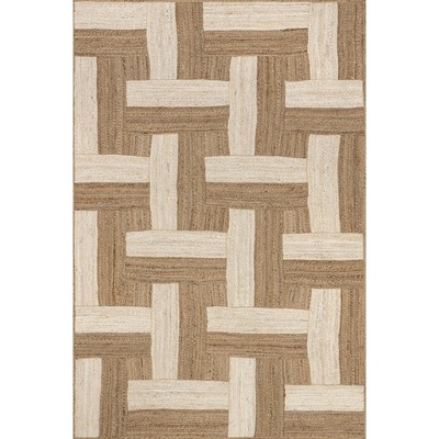 Nuloom Florentina Geometric 5x8 Jute Indoor Area Rug for Dining Room Rug Neutral Rug Living Room Rug Kitchen, Natural/Ivory