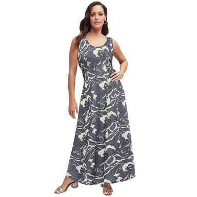 Jessica London Stretch Knit Tank Maxi Dress - 12, Dusk Graphic Orchid