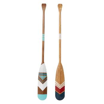 Set of 2 Wood Paddle Novelty Canoe Oar Wall Decors with Arrow and Stripe Patterns - Olivia & May