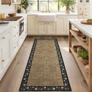 Machine Washable Modern Floral Bordered  Non Slip Area Rug for Living Room Soft Low Pile Indoor Aesthetic Carpet for Bedroom Dining Room Office - 1 of 4