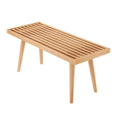 Natural Pine and Birch Mid-Century Modern Entryway Bench