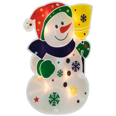 12.5" Multicolor Lighted Snowman Christmas Window Silhouette Decor