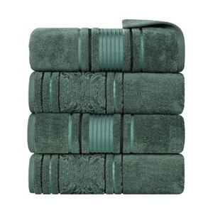 Zero Twist Cotton Solid and Floral Jacquard Bath Towel Set of 4 by Blue Nile Mills - 1 of 4