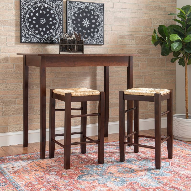3pc Rush Seat Chairs and Counter Height Table Dining Set Wood/Brown - Linon, 2 of 8