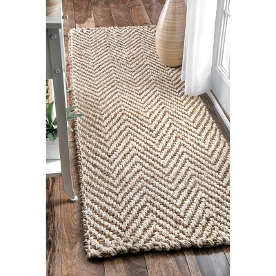 Nuloom Vania Chevron Jute Area Rug, Runner 2' 6" x 8', White