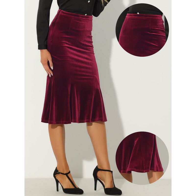 Allegra K Women's Feminine Retro Bodycon High Waist Velvet Fishtail Skirt, 2 of 6