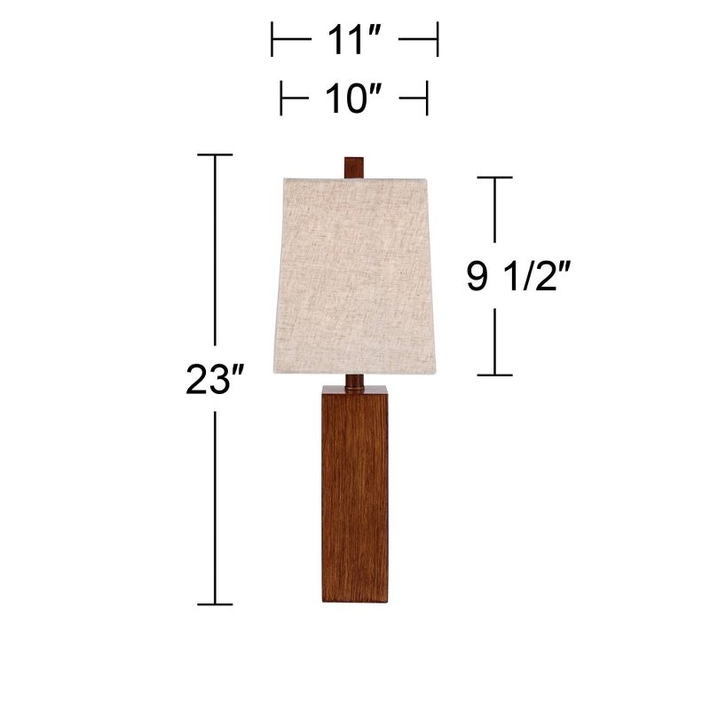 360 Lighting Modern Rustic Accent Table Lamps 23" High Set of 2 Faux Wood Rectangular Block Brown Tan Fabric Shade for Bedroom Living Room House Home, 4 of 7