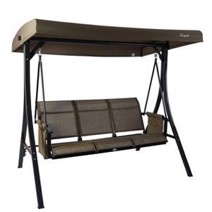 Kozyard Brenda 3-Seats Patio Swing Chair Outdoor Porch Swing Glider with Adjustable Canopy Side Pouches for Garden Poolside Backyard - 1 of 4