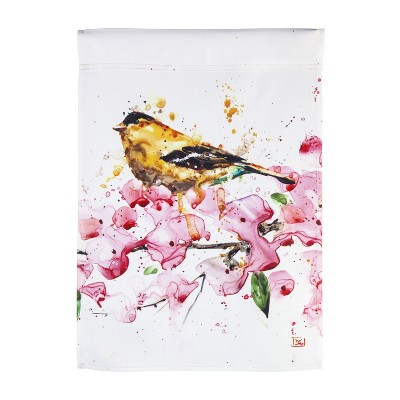 Goldfinch and Cherry Blossoms Garden Satin Flag