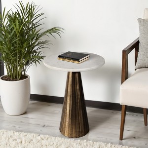 Modern Accent Table with White Marble Top & Gold Aluminum Base - 20" Tall, Living Room Side Table - 1 of 4