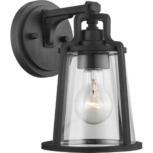 Progress Lighting Benton Harbor 1-Light Outdoor Wall Lantern in Black with Clear Glass Shade - 1 of 4